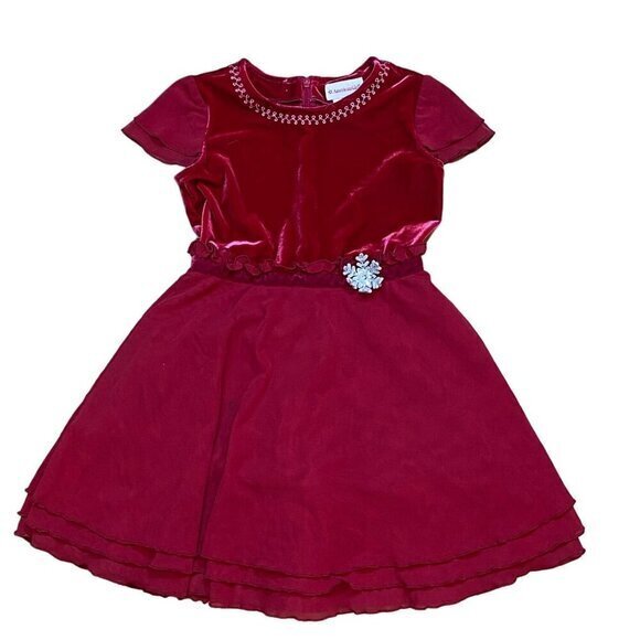 American Girl Red Velvet & Mesh Dress With Snowflake Detail Size 7 - Picture 1 of 7